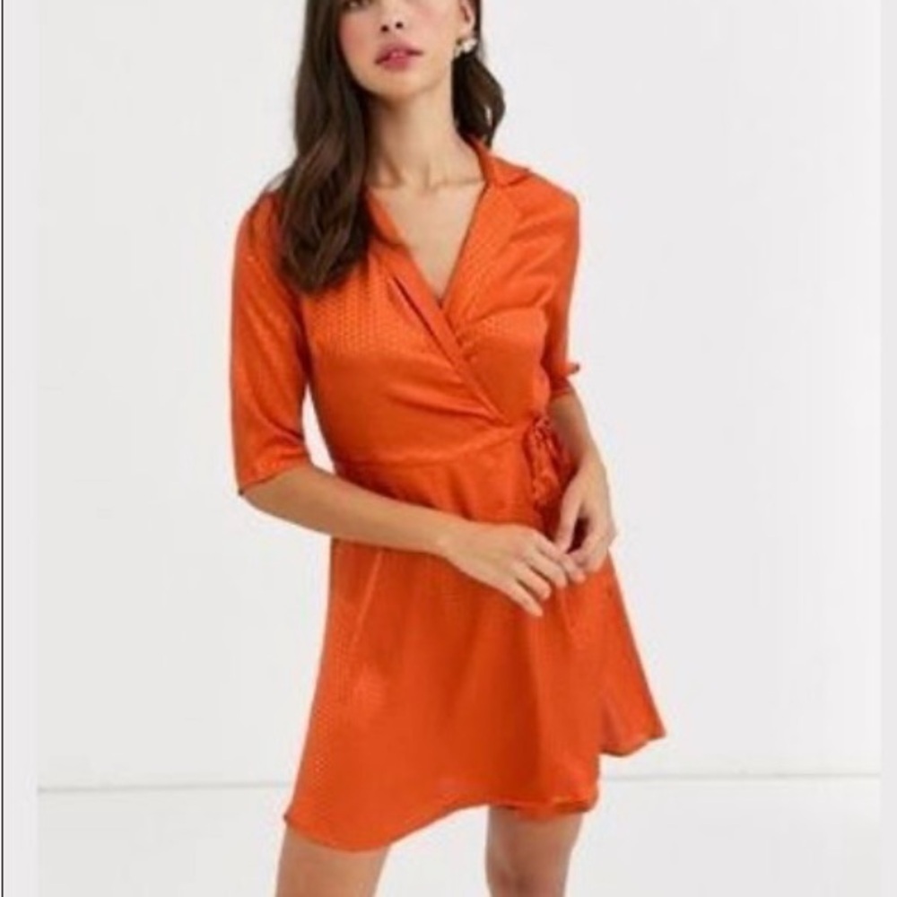 New NWT QED London satin jacquard collared wrap dress rust-Orange 16 Autumn Fall
